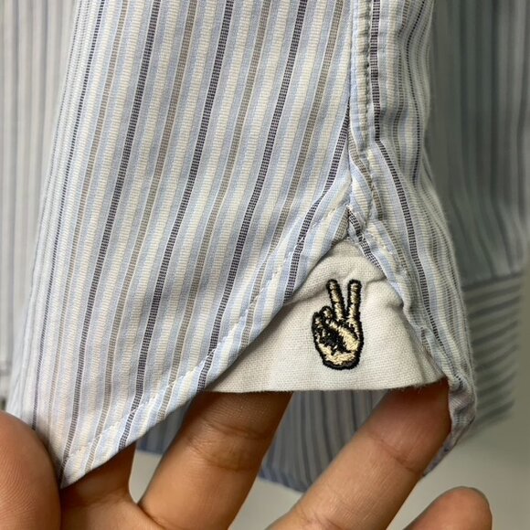 John Varvatos Men's Blue White Striped Long Sleeve Button Down Shirt Size 16 1/2 - Picture 4 of 16